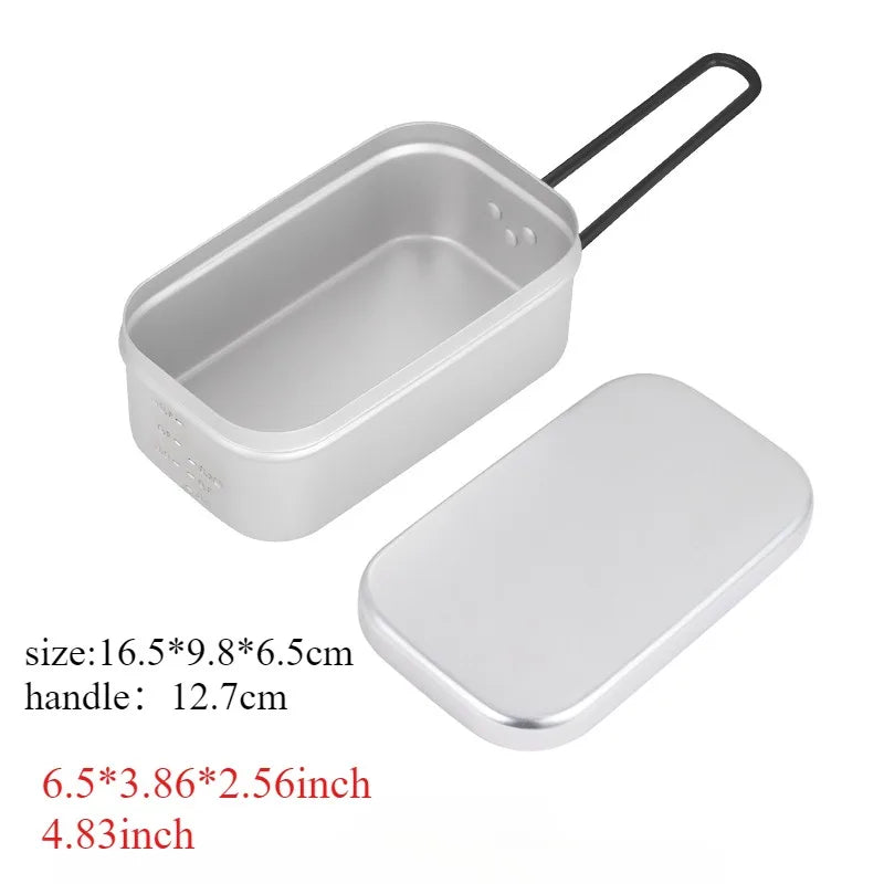 1PC Outdoor Aluminum Lunch Box Handle Cook Rice Can Be Heated Lunch Portable Cookware Flame Cooking Picnic Camping Fried Steaks