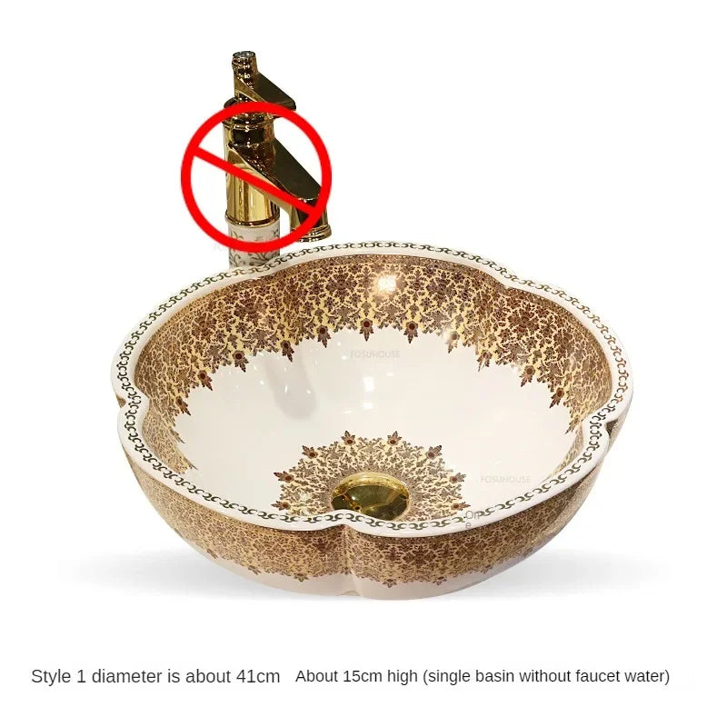Luxury Hand-painted Bathroom Sinks Special-shaped Above Counter Basin Ceramic Wash Basin Designer Home Kitchen Art Single Basin