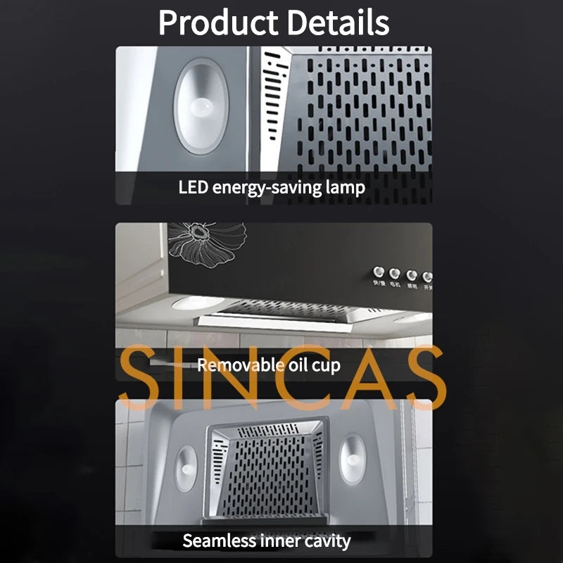 Kitchen Ventilator Suction Range Hood Strong Suction Force Small Stove Cooker Hood Ceiling Mounted Smart Cleaning Exhaust Hood