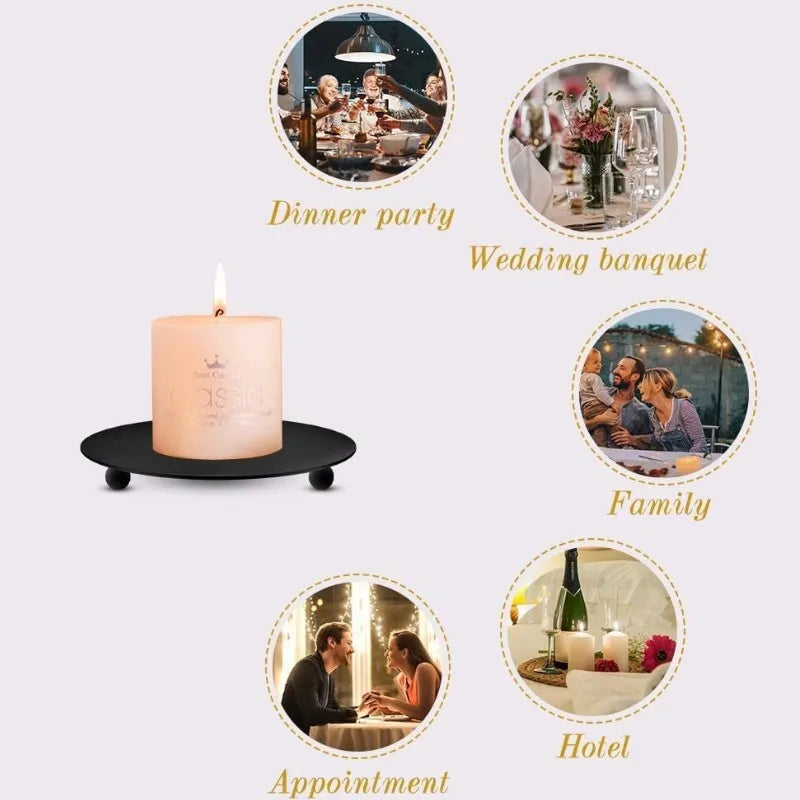 7/9/11cm Iron Plate Candle Holder Decorative Iron Pillar Candle Plate Pedestal Candle Stand for Wax Candles Spa Birthday Party