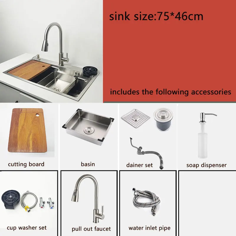 kitchen Sink 304 Stainless Steel sinks Above Counter Washing Basin with chopping board  cup washer multifunctional kitchen sink