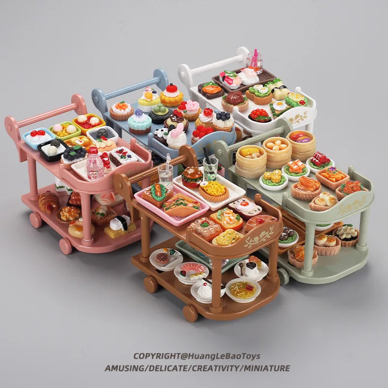 Children's Play House Food Cart Trolley Toy Miniature Food Play Kitchen Set Food Ornaments Doll House Model Educational Toys