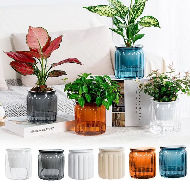 NEW High-end Hydroponic Plants Pot Self Watering Flowerpot Indoor Mini Succulent Planter Tabletop Vase Self-watering Plastic Pot