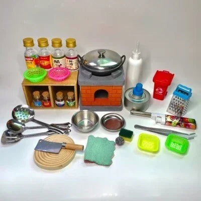 Dollhouse Mini Kitchen Furniture Toys Full Set Models for Doll House Kitchen Furniture Decorative Accessories