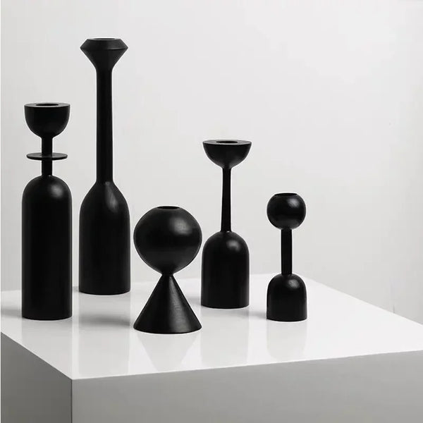 Black Wooden Candle Holder Quality Black Candle Seat Nordic ins style art decoration hotel model room soft decoration ZM806