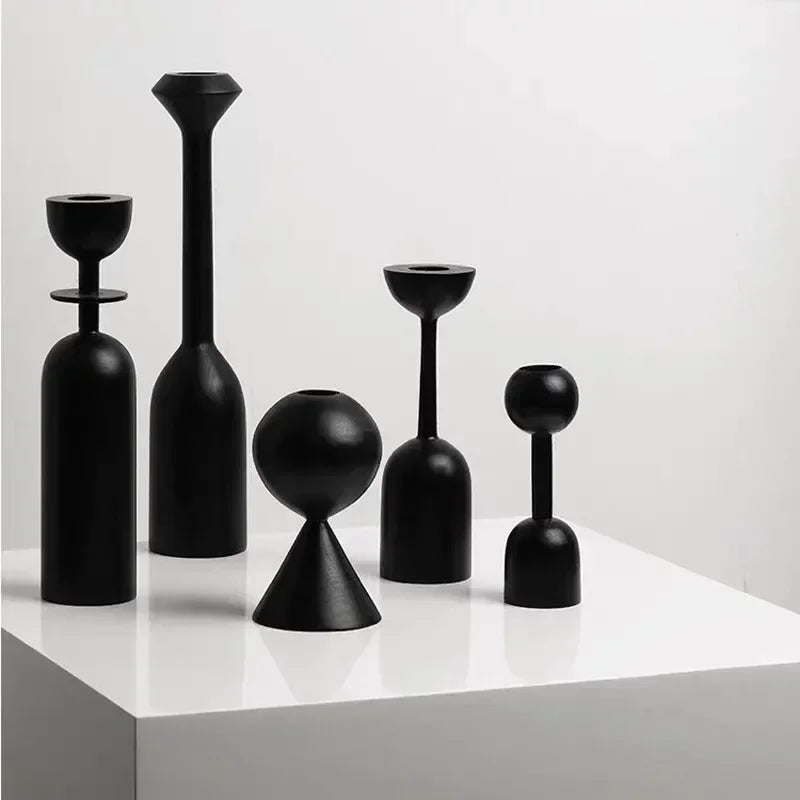 Black Wooden Candle Holder Quality Black Candle Seat Nordic ins style art decoration hotel model room soft decoration ZM806