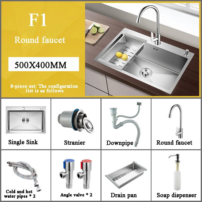 Stainless Steel Kitchen Sink Farmhouse Above Counter Undermounter Single Bowel Wash Basin With Gourmet Faucet Drain Accessories