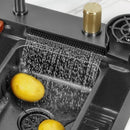 Black Nano Kitchen Sink 304 Stainless Steel Waterfall Sink Basin Large Single Bowl with Multifunction Touch Waterfall Faucet