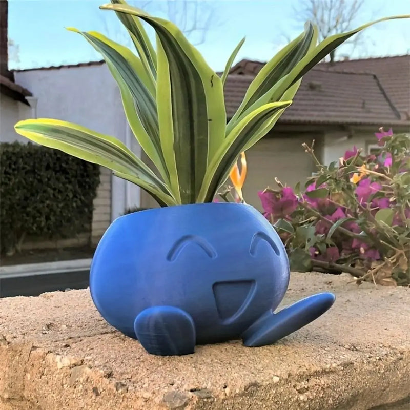 Cute Plastic Plant Pot Blue Cartoon Smiling Succulent Flowerpot Bonsai Potted Flowerpot Home Decoration