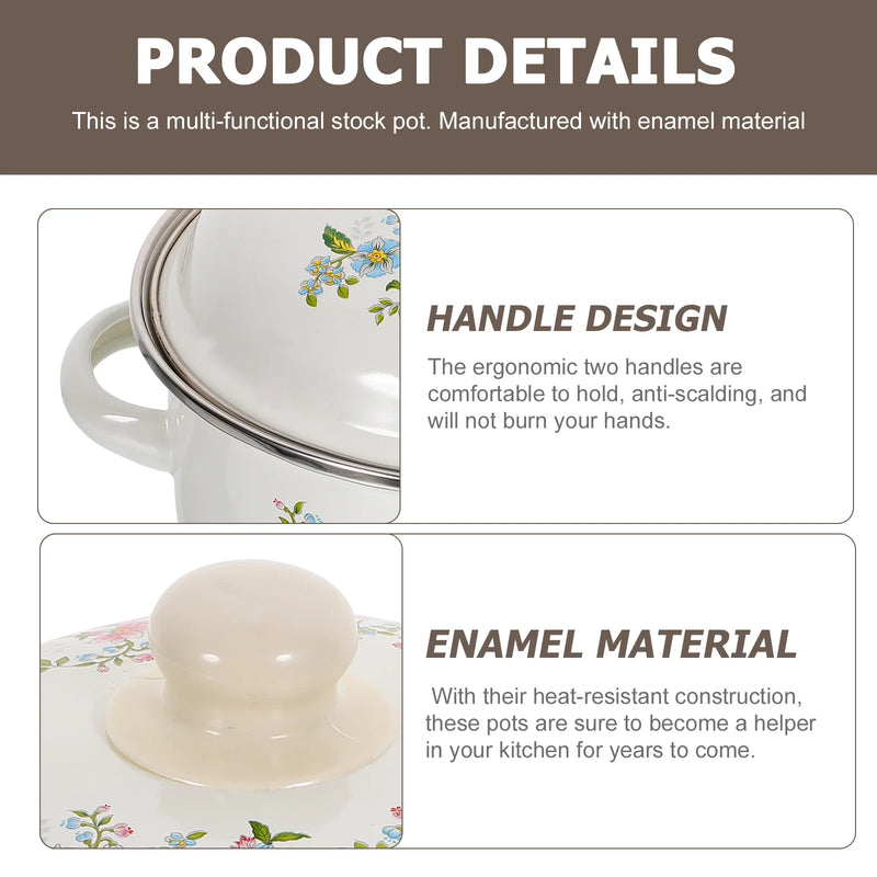 3 Pcs Cooking Utensils Enamel Pot Cooker Pots Deep Stockpot Soup Chinese Stew with Handle