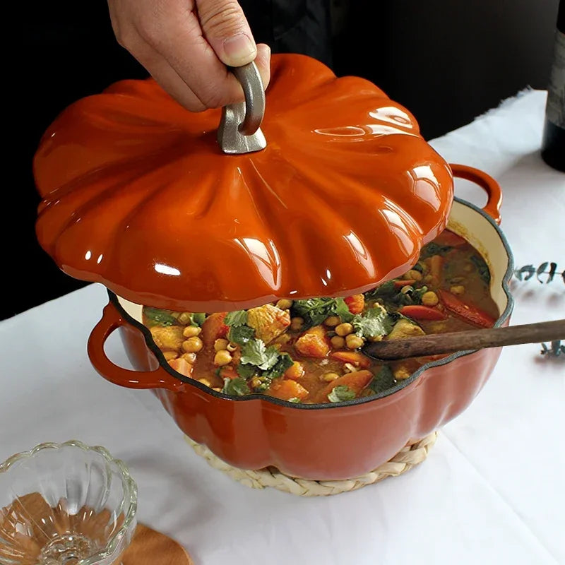 Enameled Pumpkin Cast Iron Dutch Oven 3.7L Enamel Coated Stewpan Non Stick Enamel Pot Casserole Dish 9.8 "for All Heat