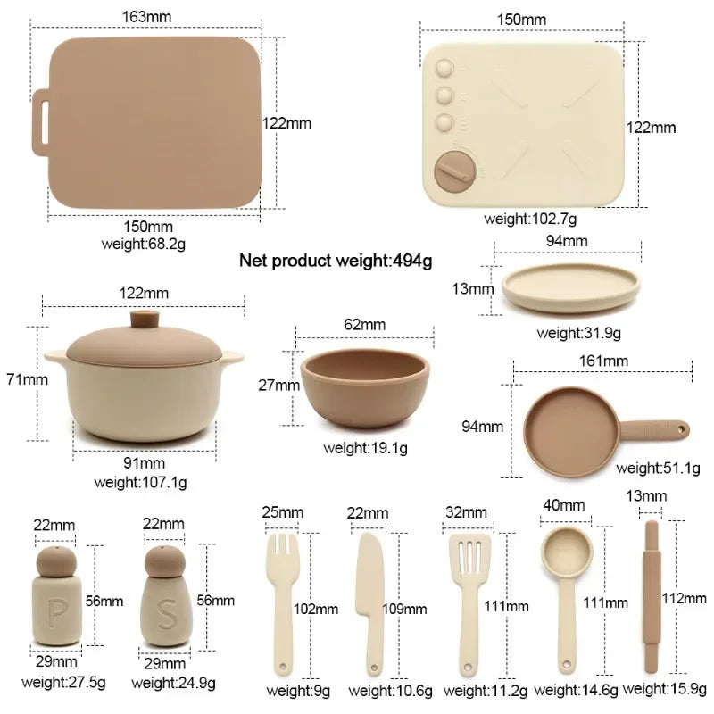 Food Grade Silicone Kitchen Toys Set for Kids Kitchen Accessories Pretend Play Cooking Toy BPA Free Children Educational Toys