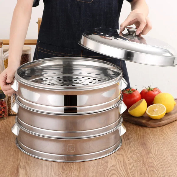 Stainless Steel Pot Drain Basket Kitchen Cooking Bamboo Steamer Cooker  Rice  Food Steaming Grid with Double Ear