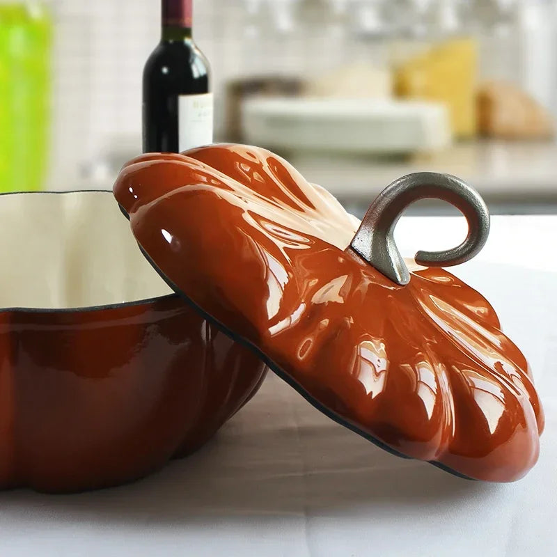 Enameled Pumpkin Cast Iron Dutch Oven 3.7L Enamel Coated Stewpan Non Stick Enamel Pot Casserole Dish 9.8 "for All Heat