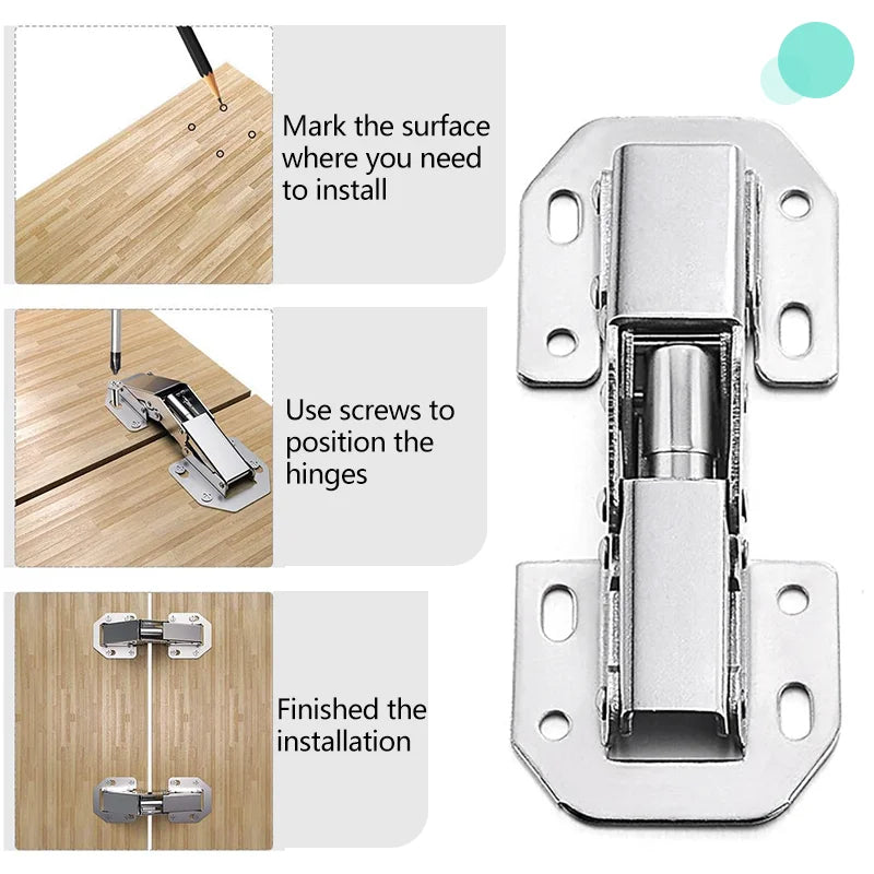 90 Degree Steel Cabinet Hinges 3 Inch Hinge Cabinet No-Drilling HoleHydraulic Buffer Hinge Kitchen Cabinet Cupboard Hinges