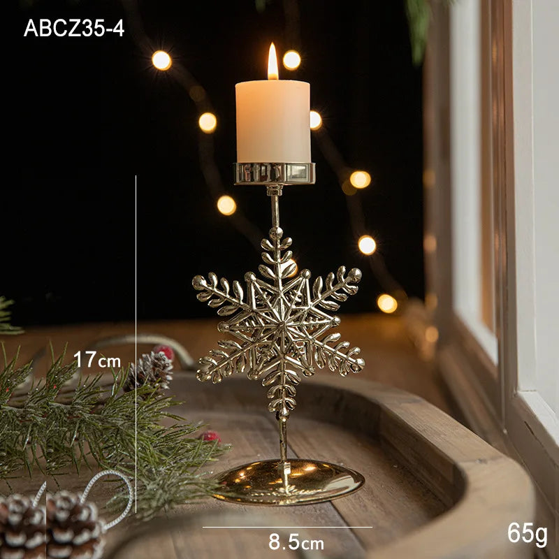 Christmas Golden Wrought Iron Candlestick Star Elk Christmas Tree Candle Holder Merry Christmas New Year Table Decoration