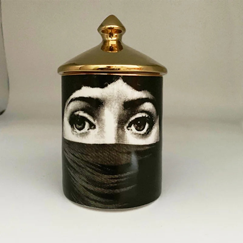 Gold Handmade Ceramic Empty Candle Holder Incense Candles Jar Lady Face Red Lip Cup Living Room Ornaments Home Decoration Box Cr