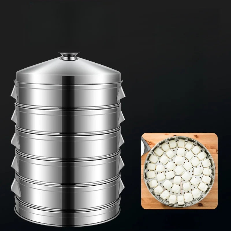 Stainless Steel Steamer Cooker 40-61cm 3-5layers Steam Pot Large Capacity Commercial Steamed Bun Steamer Pot Boiler Cooker