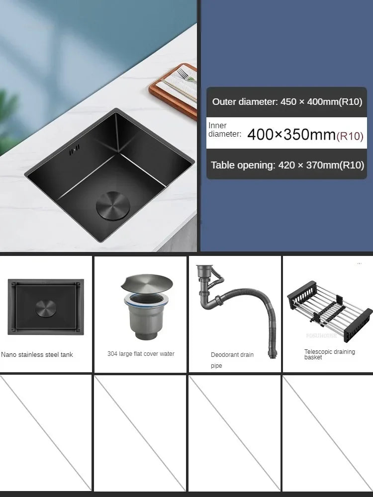 Household Black Sink for Kitchen Italian Metal Dry Handmade Kitchen Sinks Simple Small Light Luxury Kitchen Sinks for Bar