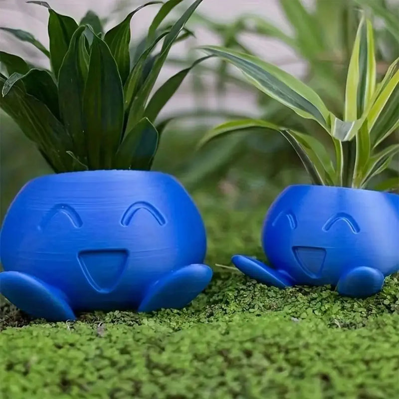 Cute Plastic Plant Pot Blue Cartoon Smiling Succulent Flowerpot Bonsai Potted Flowerpot Home Decoration