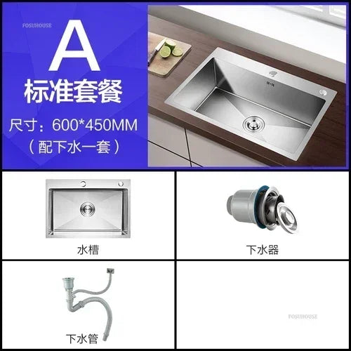 Household Single Hole Kitchen Sinks Stainless Steel Wash Basin Under Counter Wash Basin Kitchen Accessories Nano Handmade Sink Y