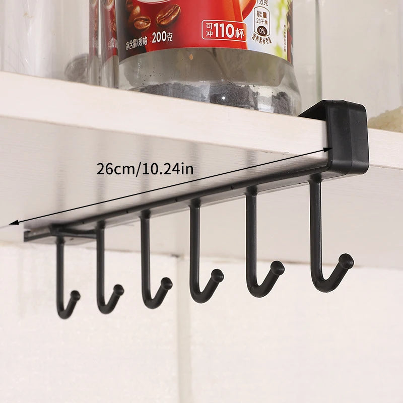 6 Hooks Storage Shelf Plastic Under Shelves Hanging Rack Utensils Holder Wardrobe Kitchen Bathroom Organizer Home Accessories