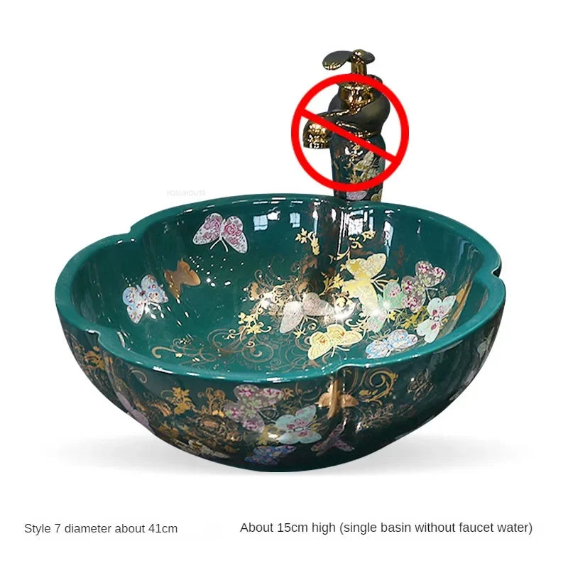 Luxury Hand-painted Bathroom Sinks Special-shaped Above Counter Basin Ceramic Wash Basin Designer Home Kitchen Art Single Basin