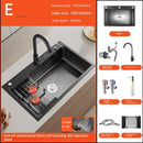 German Nano Sinks for Apartments Black Metal Three-hole Drain Kitchen Sink Light Luxury Household Kitchen Sink for Rental Houses