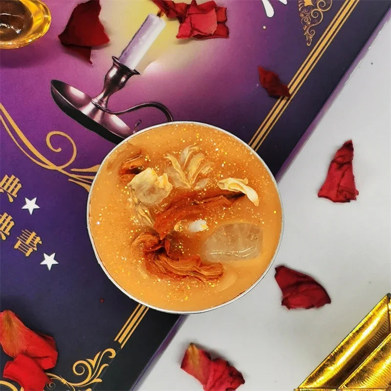 Guest Gift Candle Manifestation Herbal Intention Candle Unscented Spell Dried Flowers Candles with Crystal Tea Lights