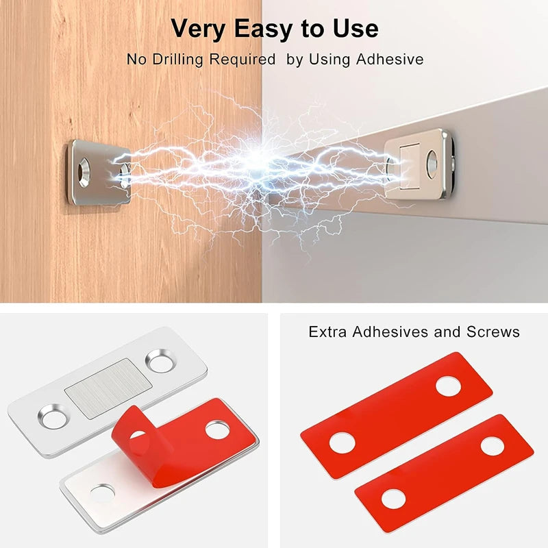 4/2/1Set Strong Magnetic Cabinet Catches Ultra-Thin Door Magnets Stops Invisible Adhesive Drawer Magnet Catch for Kitchen Closer