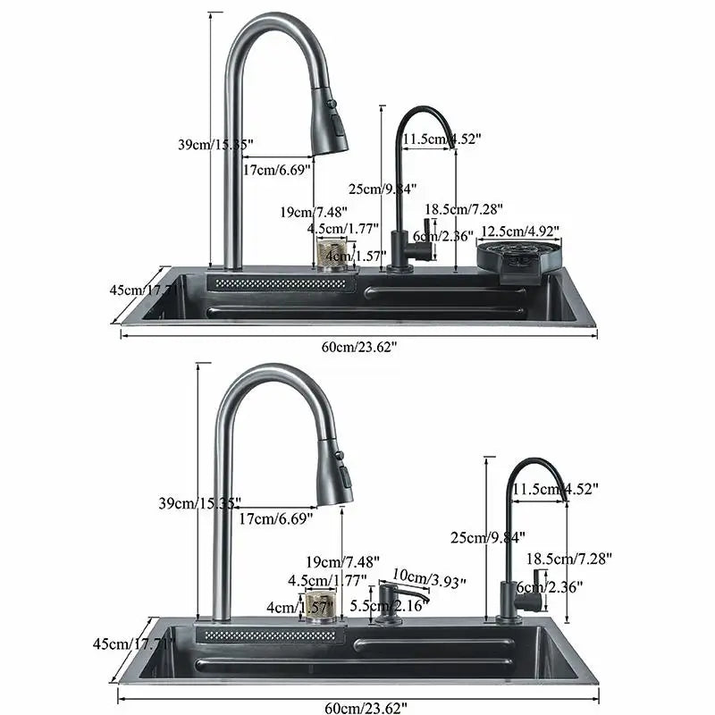 Dark Grey Nano Kitchen Sink Above Mount Washing Basin Chopping Board 304 Stainless Steel Single Grey Kitchen Sink Kitchen Faucet