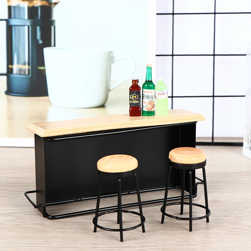 3Pcs/set Dollhouse Miniature Bar Counter Stool Mini Kitchen Furniture Toys