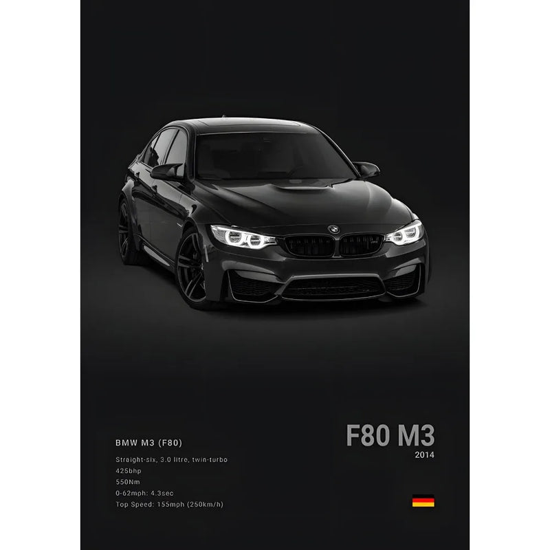 Luxury Black Classic latest sports car F80 M3 M4 M5 Z8 G80 B-BMW Cool Poster Home living room Wall Art Garage Room Decor