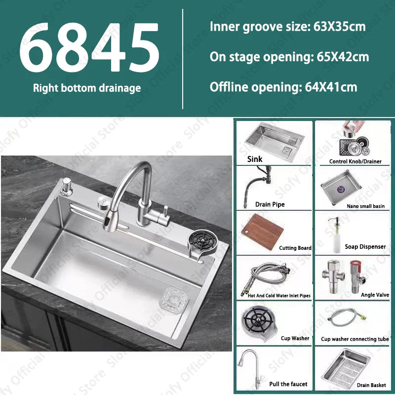 304 Stainless Steel Multifunctional Kitchen Sink Large Capacity Single Bowl Vegetable Workstation Wash/Cut/Drain in One Full Set