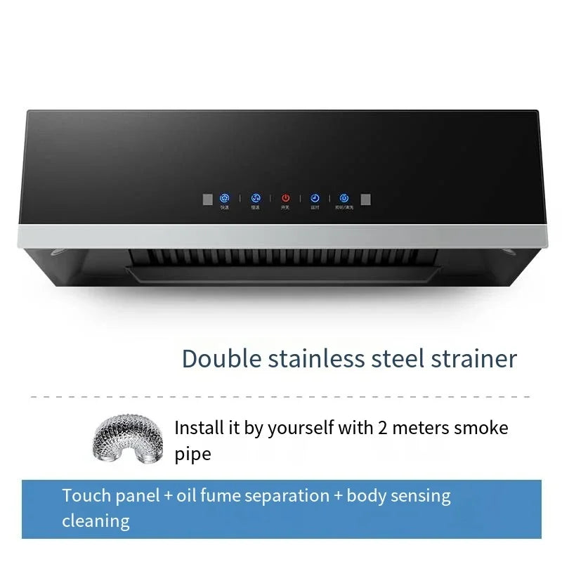 180W Home Kitchen Range Hood Tempered Glass Large Suction Range Hood Top Suction Automatic Cleaning Range Hood