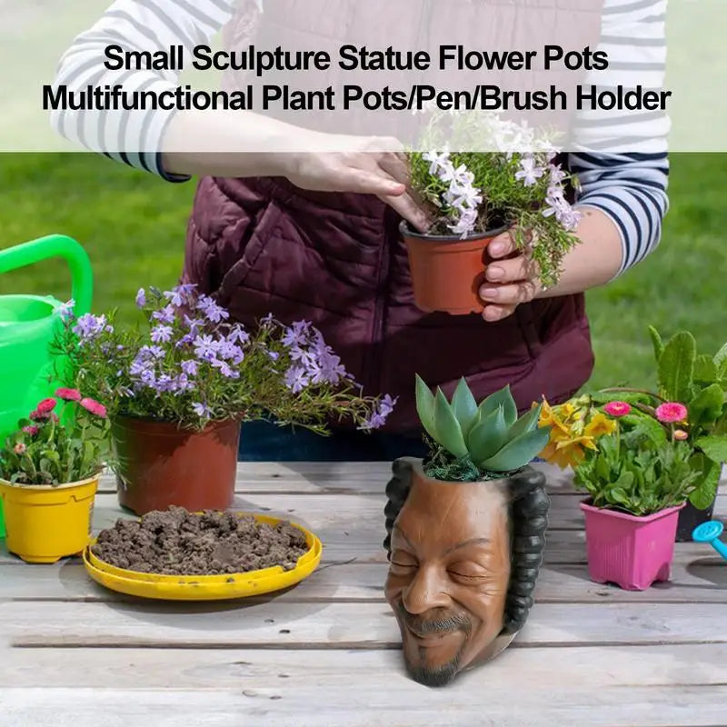 Rapper Snoop Doggs Flower Pot Human Face Vase Man Human Smile Face Planter Pot Pen Pencil Holder Desktop Home Garden Decor