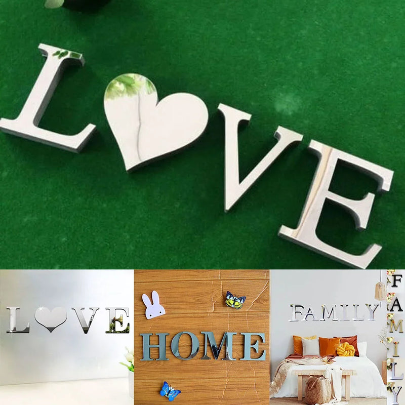 Letters Love Furniture Mirror Tiles Home Wall Sticker Self-Adhesive Art Decor Home Decor Bedroom Living Room Background Mural