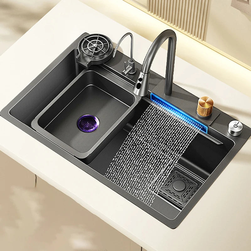 Nordic Metal Kitchen Sinks for Bar Counter Smart Digital Display with Cup Washer Sinks Light Luxury Design Sink for Dining Room
