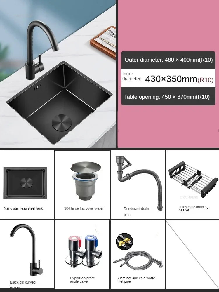 Household Black Sink for Kitchen Italian Metal Dry Handmade Kitchen Sinks Simple Small Light Luxury Kitchen Sinks for Bar