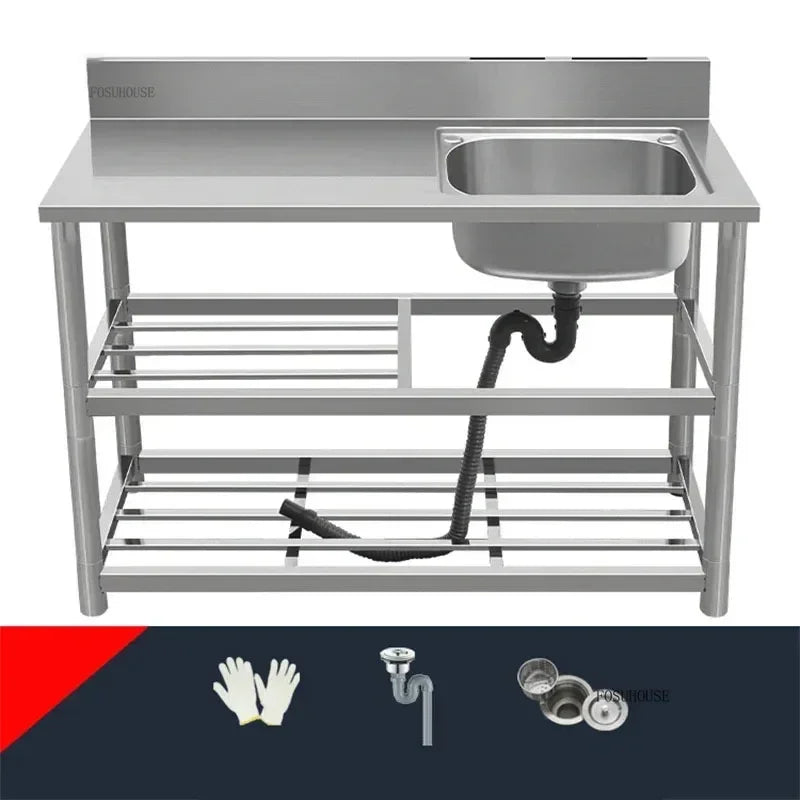 Household Vegetable Washing Basin with Bracket Commercial Stainless Steel Kitchen Sinks Kitchen Workbench Washing Single Sink