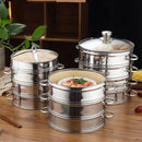 Stainless Steel Bamboo Steamer with Lid Rice Cooker Food Steaming Grid Basket for Dumpling Kitchen Steam Pot Cooking Accessories