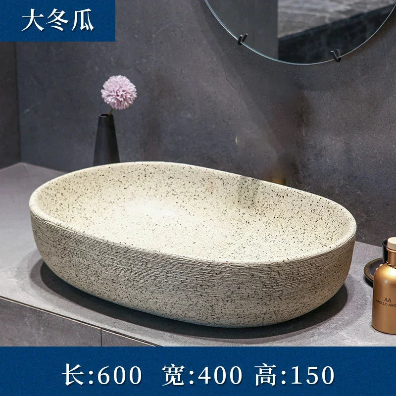 Modern Countertop Basin Vintage Bathroom Sinks Simple Ceramic Oval Washbasins Luxury Square Bathroom Washbasins Kitchen Sink GL