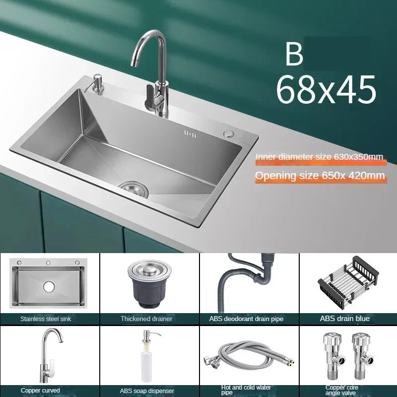 Stainless Steel Chinese Kitchen Sinks for Kitchen Sink Thickened Brushed Process Simple and Creative Kitchen Sink for Restaurant