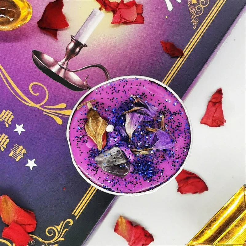 Guest Gift Candle Manifestation Herbal Intention Candle Unscented Spell Dried Flowers Candles with Crystal Tea Lights