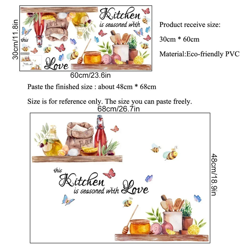 Bees Butterflies Kitchen Wall Sticker Home Room Decoration Poster Bedroom Adhesive Wallpaper Wall Furniture House Interior Decor