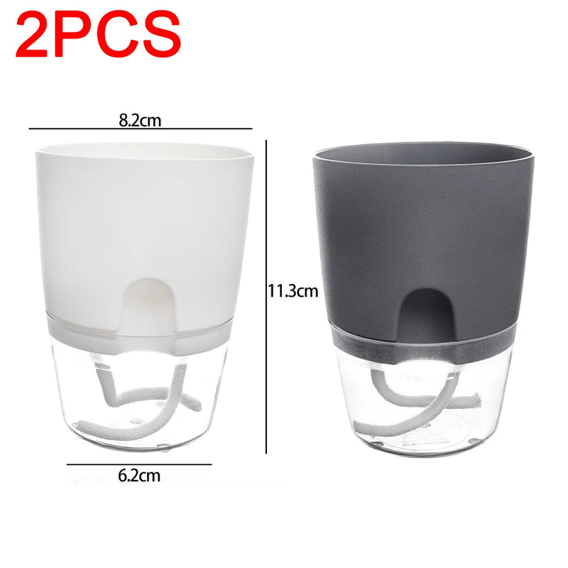 1/2pcs Self Watering Flower Pots Automatic Water-Absorbing Flowerpot Transparent Double Layer Plastic Planter Home Office Decor