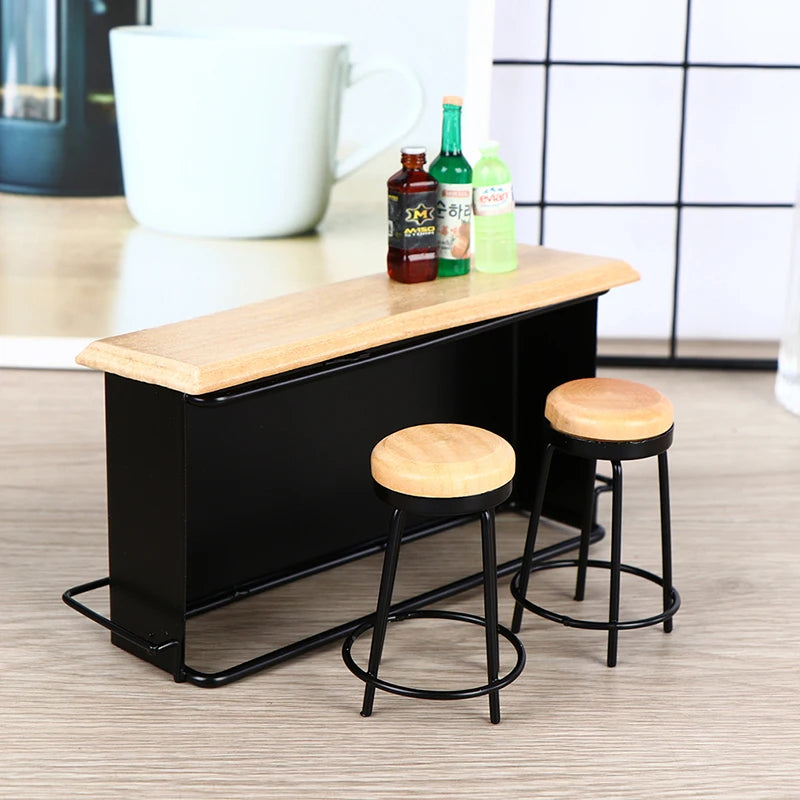 3Pcs/set Dollhouse Miniature Bar Counter Stool Mini Kitchen Furniture Toys
