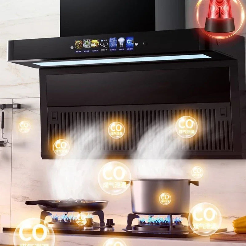 7-shaped household range hood with large suction power, kitchen top and side double suction range hood