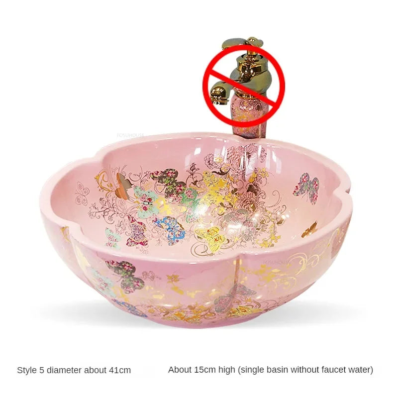 Luxury Hand-painted Bathroom Sinks Special-shaped Above Counter Basin Ceramic Wash Basin Designer Home Kitchen Art Single Basin