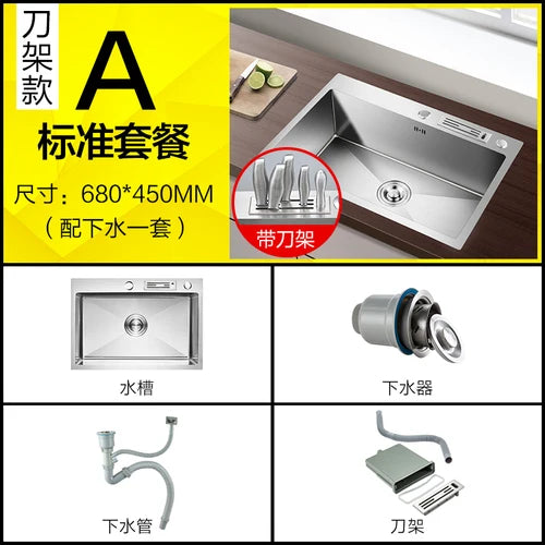 Modern Stainless Steel Kitchen Sinks Home Single Hole Kitchen Sink Under Counter Wash Basin Nano Handmade Kitchen Accessories